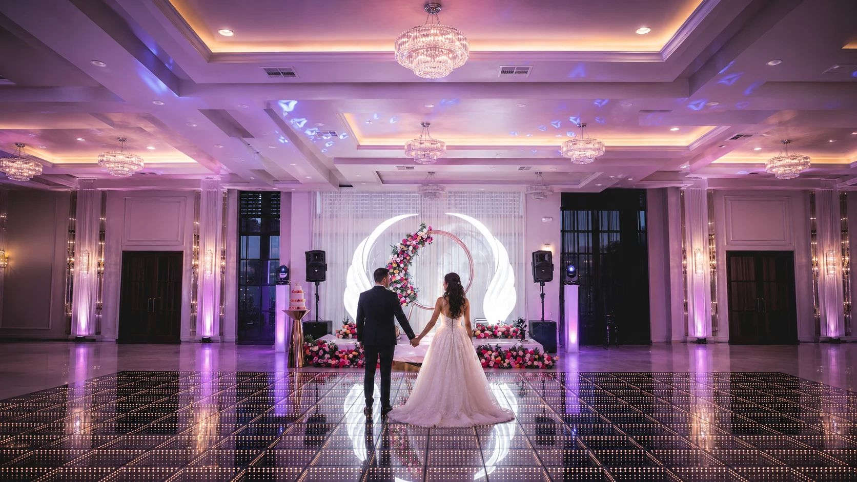 Newlywed couple in the Grand Ruby Ballroom